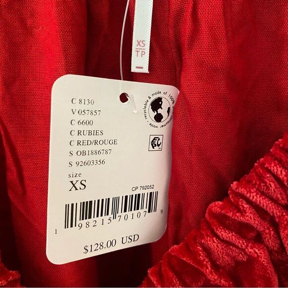 Free People Portia velvet mini dress Red puff sleeves baby doll NWT Sz XS - Picture 7 of 11